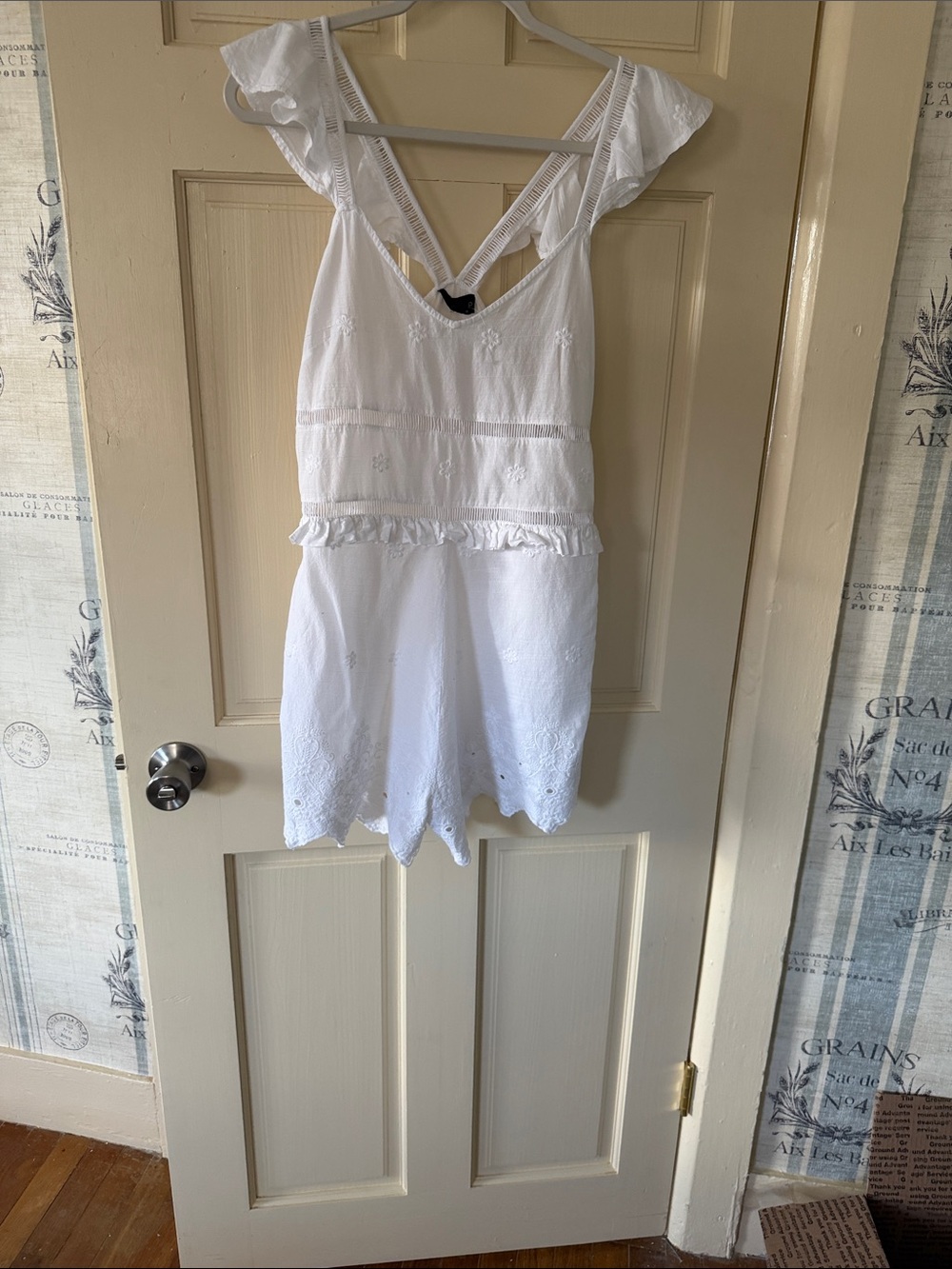 Topshop White Eyelet Romper with Ruffle Straps